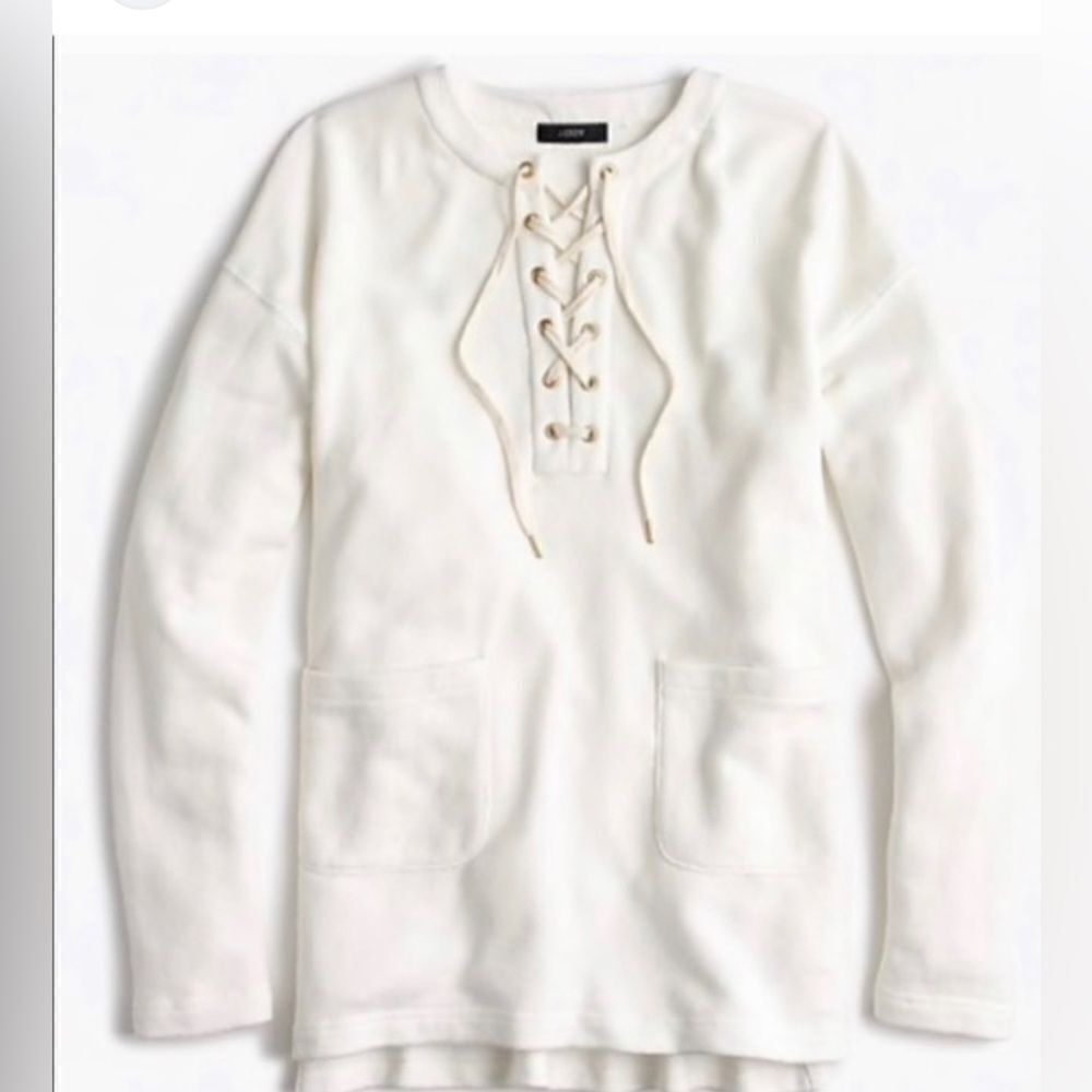 J Crew terry lace up pullover sweatshirt white Sz Sm